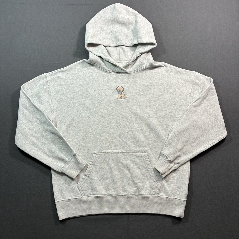 Hollister Hoodie XS Gray Embroidered Puppy Dog Pullover Sweatshirt Y2K